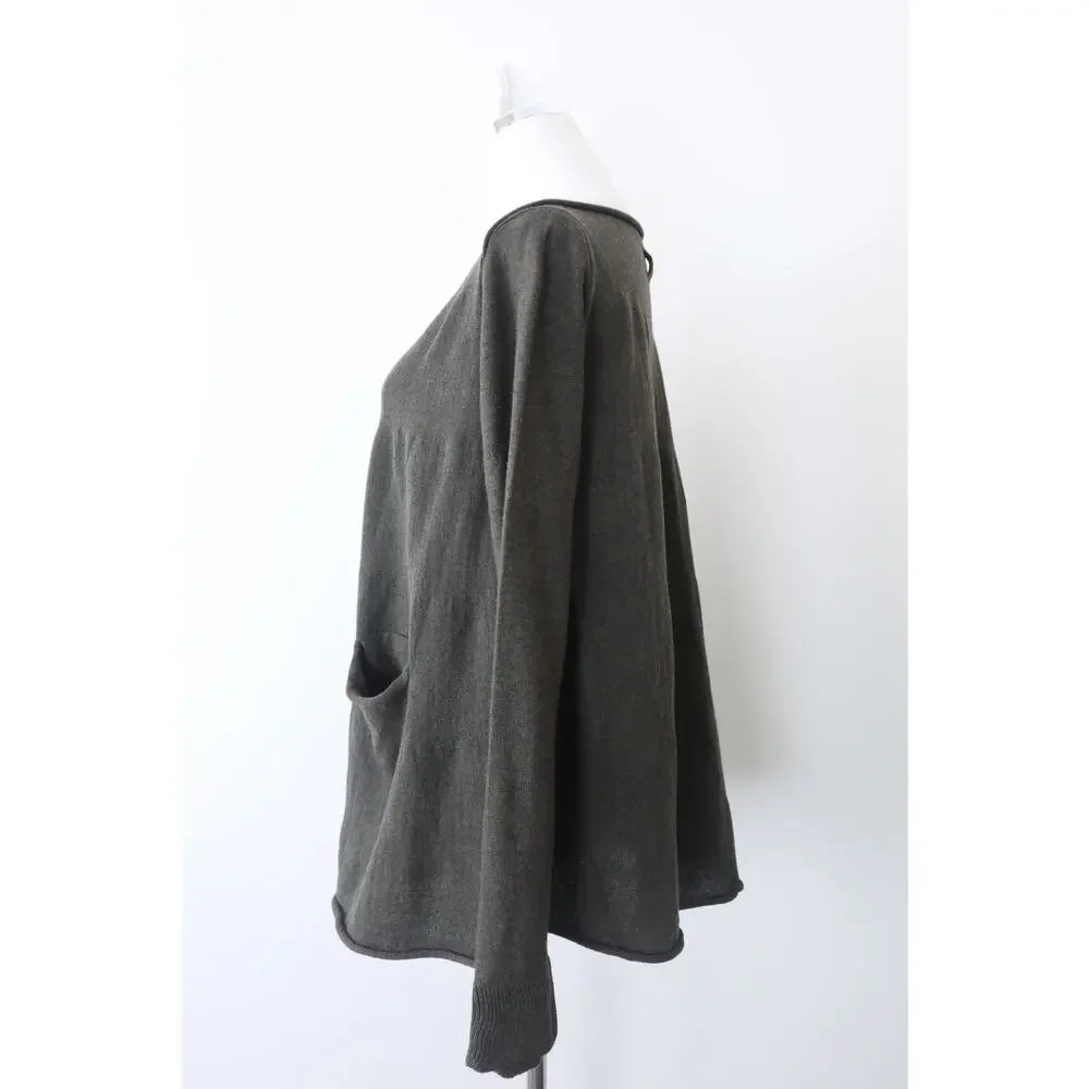 Hannes Roether Size M Merino Wool A-Line Sweater Tunic Pockets Green